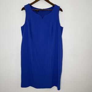 Talbots Dress Womens 14WP Blue Sheath Sleeveless Lined Notch Neck Work Office